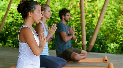 Group of people doing yoga at a place